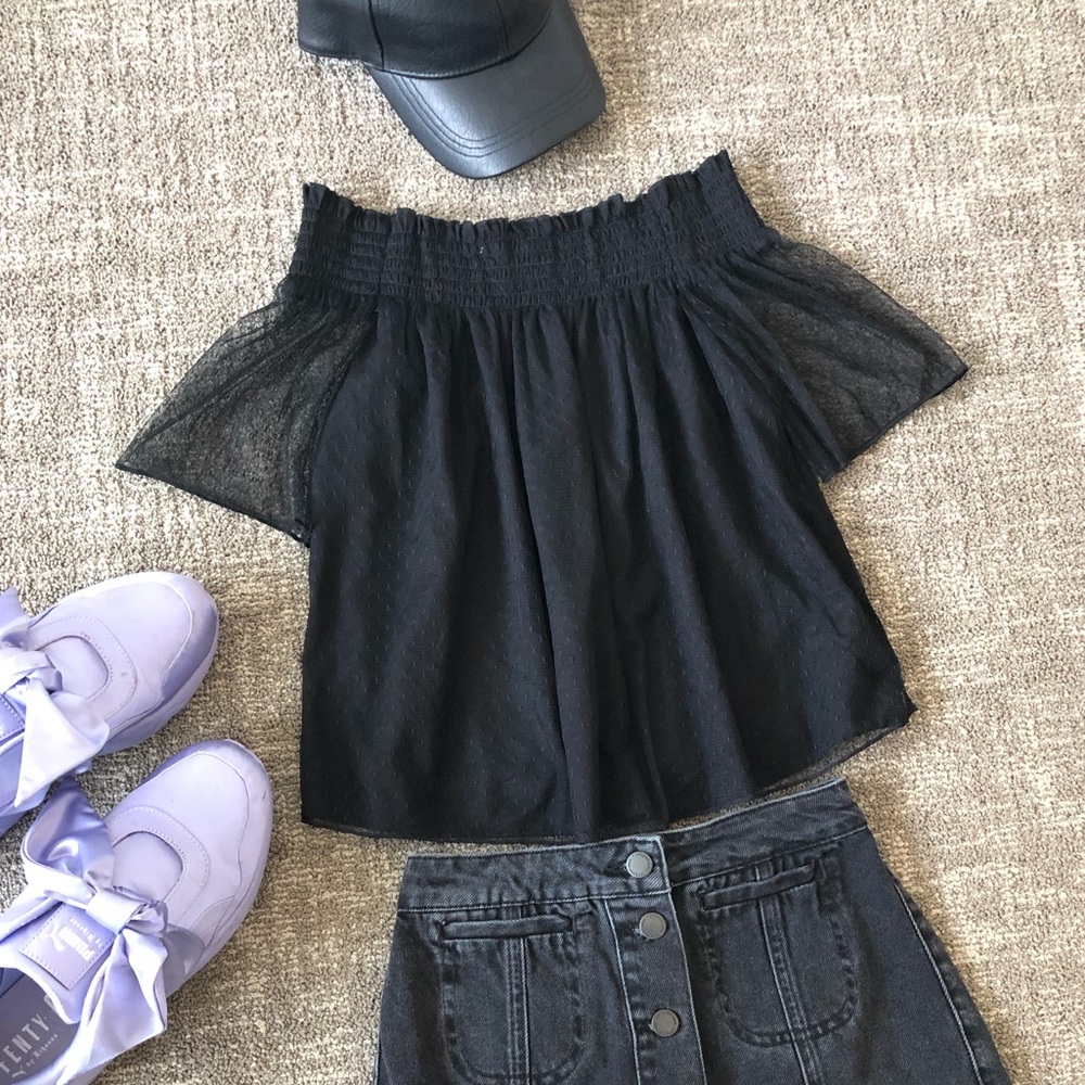 🆕Zara Tralafuc Black Lace Off The Shoulder Top
